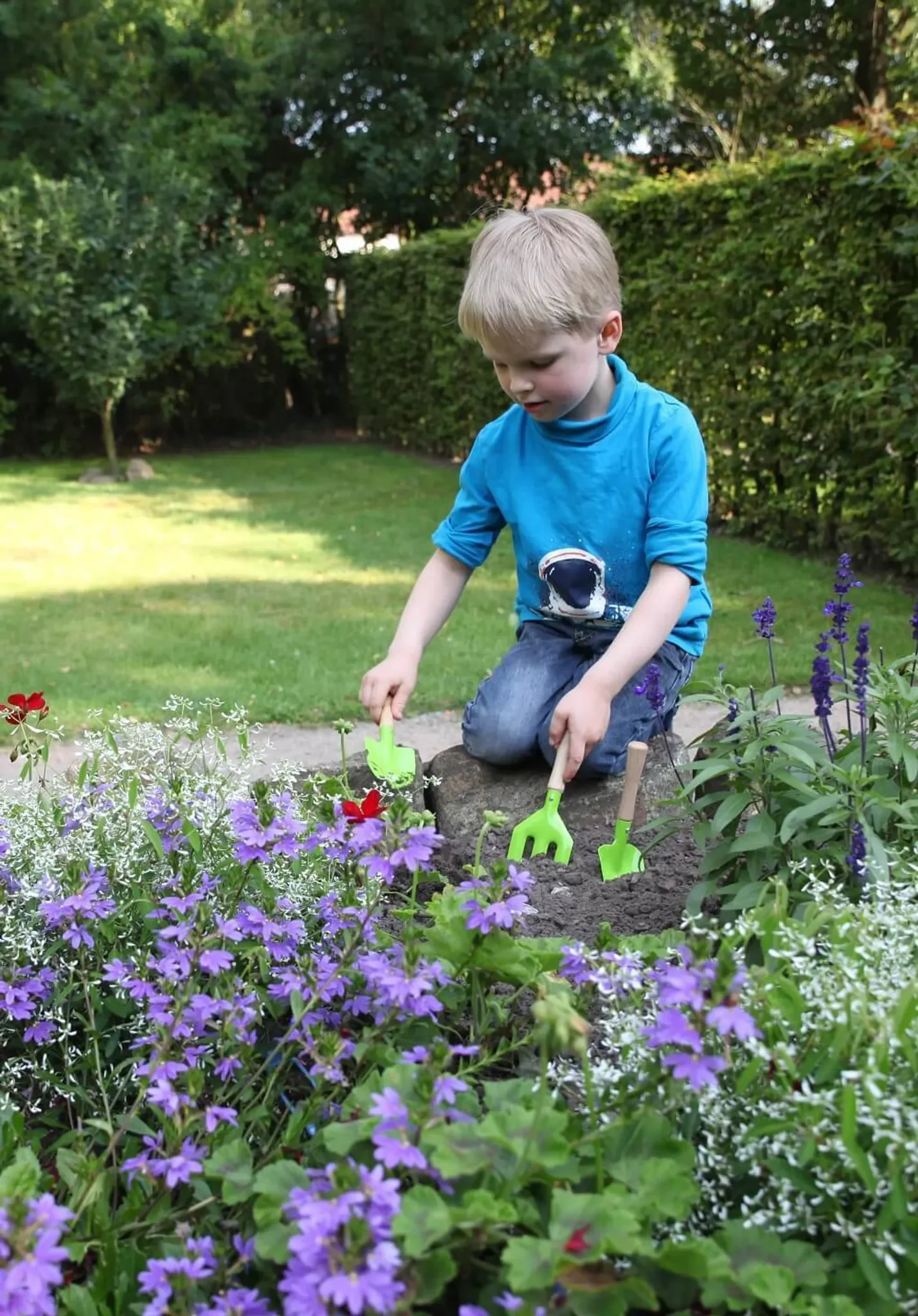 Kinder-Gartenwerkzeug 3er-Set – Schaufeln & Rechen, grün